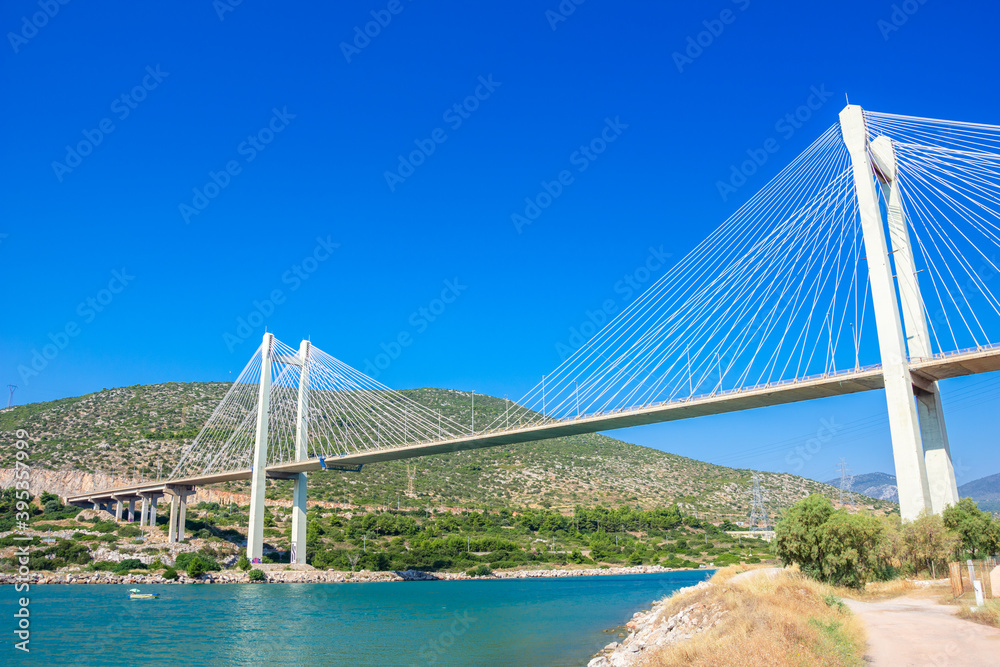 The impressive cable bridge of Chalkida, Euboea, Greece.