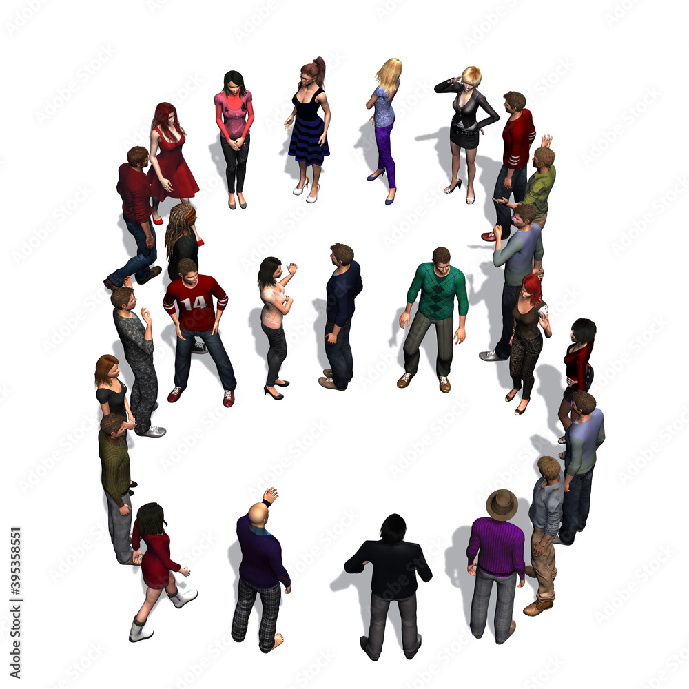 people - arranged in number 8 with shadow - isolated on white background - 3D illustration