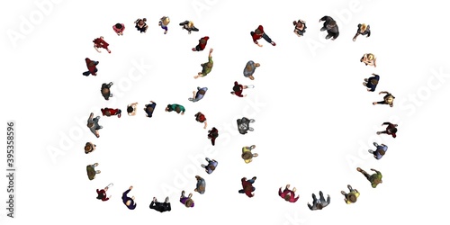 people - arranged in number 80 - top view without shadow - isolated on white background - 3D illustration