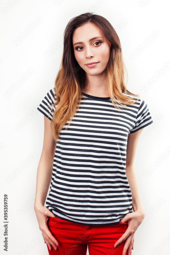 young pretty teenage hipster girl posing emotional happy smiling on white background, lifestyle people concept young pretty teenage hipster girl posing emotional happy smiling on white background, lifestyle people concept