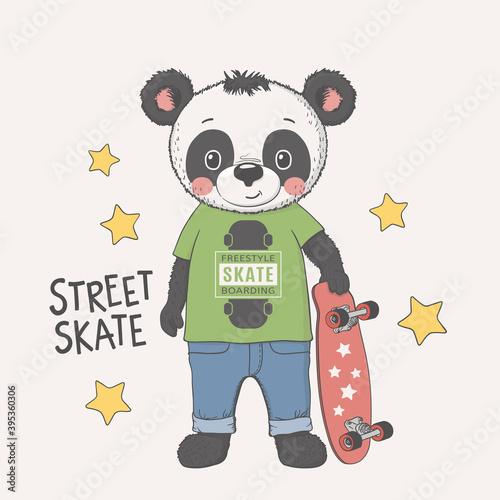 Cute panda boy with skateboard