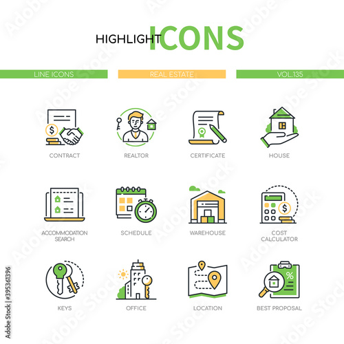 Real estate - modern line design style icons set