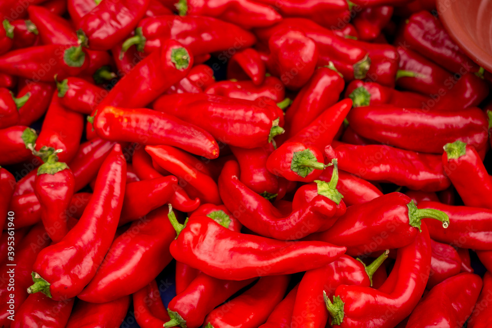 A Lot of Red Peppers as food background