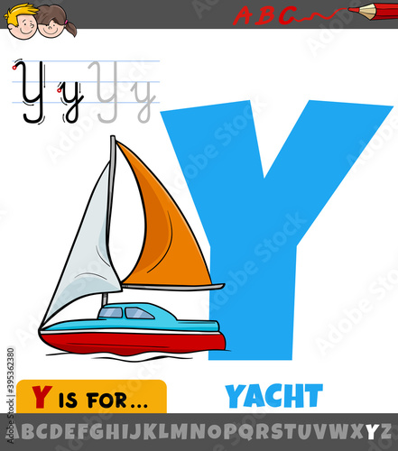 letter Y from alphabet with cartoon yacht