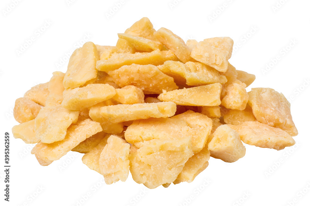 Dzhugas cheese pieces isolated on white background