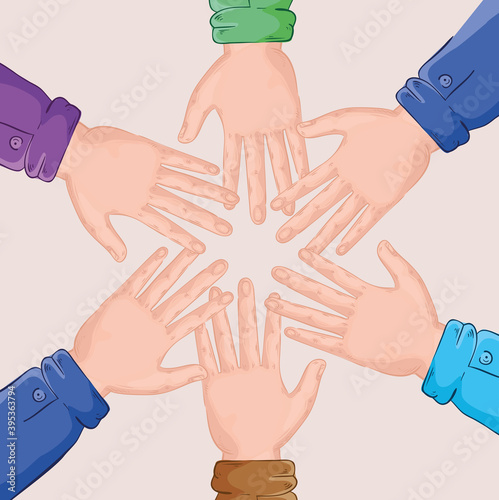 group of hands team around vector illustration design