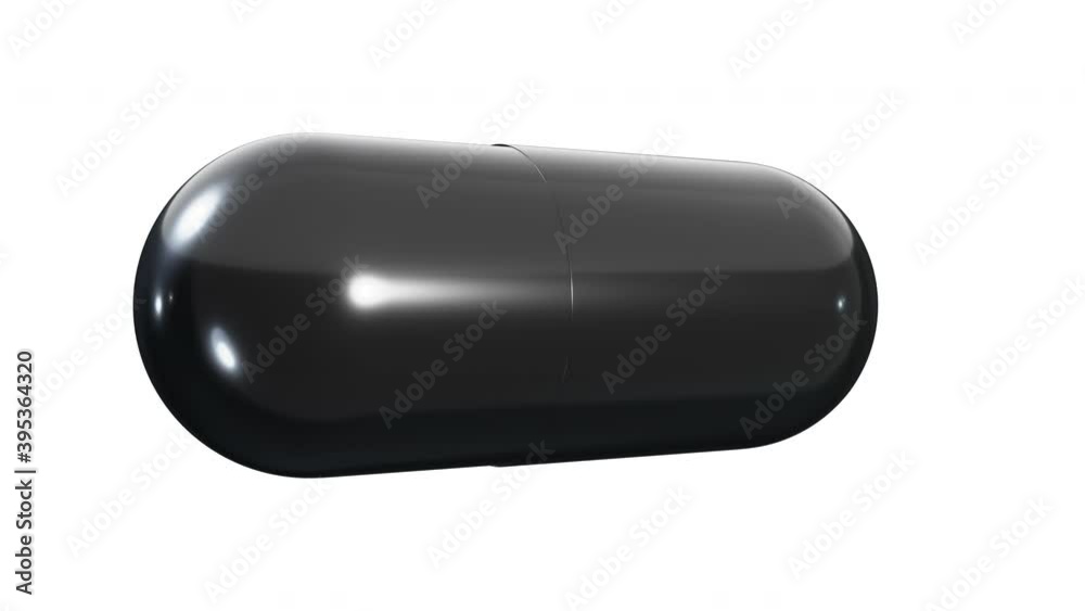 Realistic 360-degree seamless looping spin of the black Covid-19 antiviral pill rendered in UHD, alpha matte is included