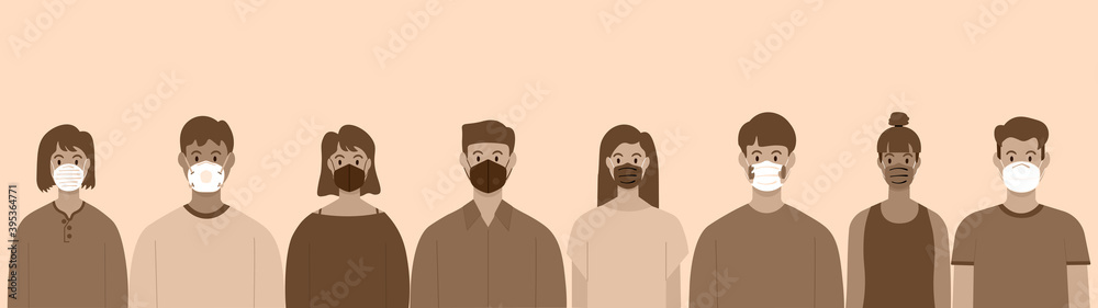 A group of people wearing masks to prevent various diseases Coronavirus Air Pollution Flu in China vector illustration in flat style