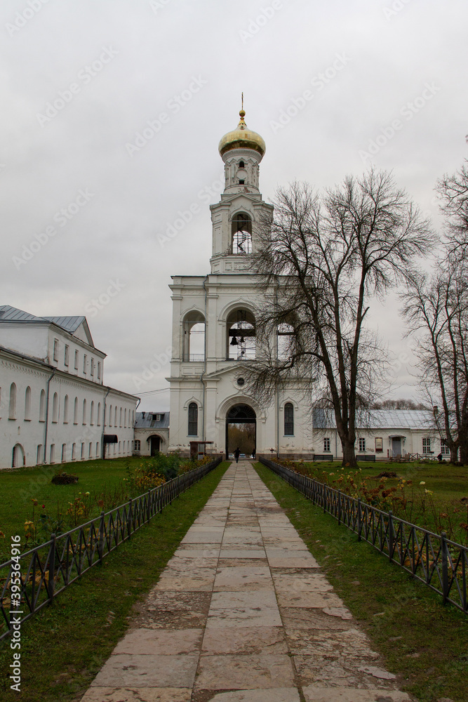 Yuriev monastery, bell tower, Veliky Novgorod, autumn 2020