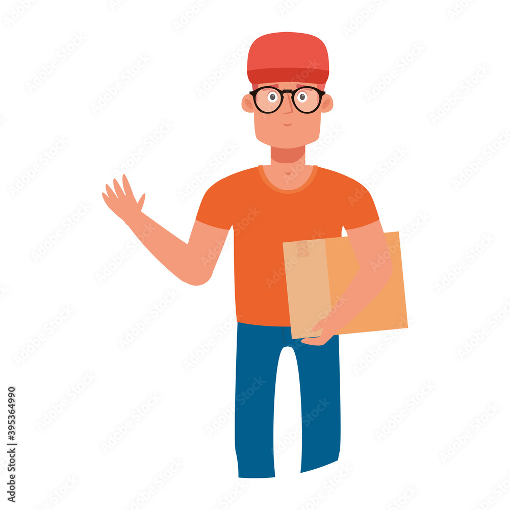 Isolated american man with box delivery fast icon- Vector Isolated american man with box delivery fast icon- Vector