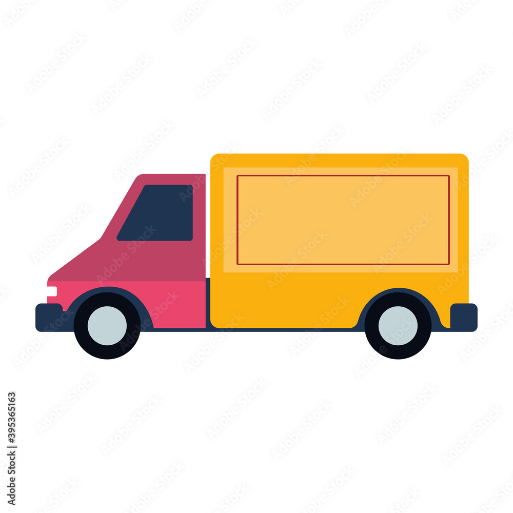 Isolated yellow small truck delivery fast icon- Vector