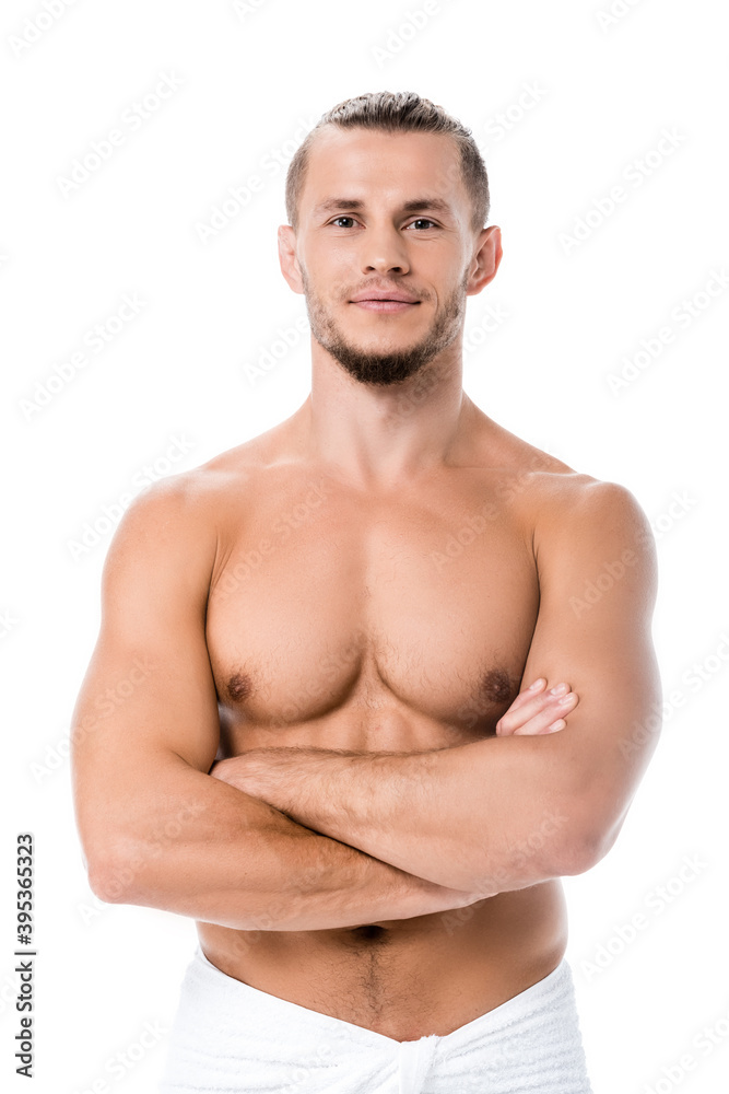 shirtless man posing with crossed arms isolated on white shirtless man posing with crossed arms isolated on white