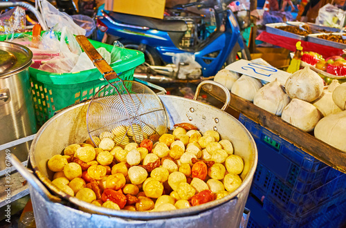 Deep fried balls, Warorot Night Market, Chiang Mai, Thailand photo