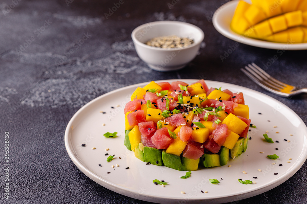 Tuna mango avocado salad tartare. Tuna mango avocado salad tartare.
