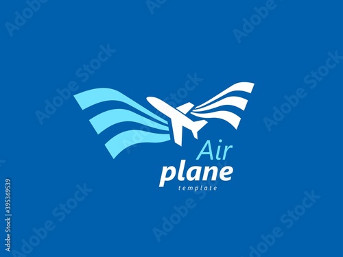 Airplane logo white stripes flag blue backgrouns