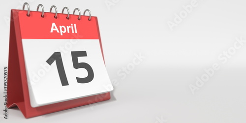 April 15 date written in German on the flip calendar page. 3d rendering