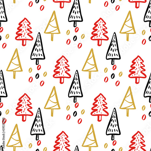 Christmas Tree Doodle Seamless Pattern. Winter Stylized Simple Fir Trees Endless Design for Wrapping Paper  Scrapbooking  Textile and Wallpaper.