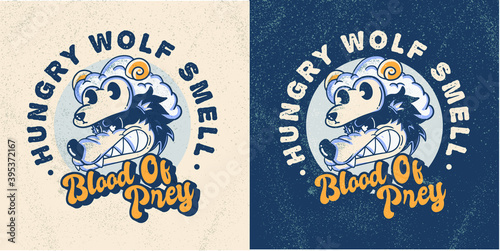 cute hungry wolf vintage cartoon style illustration