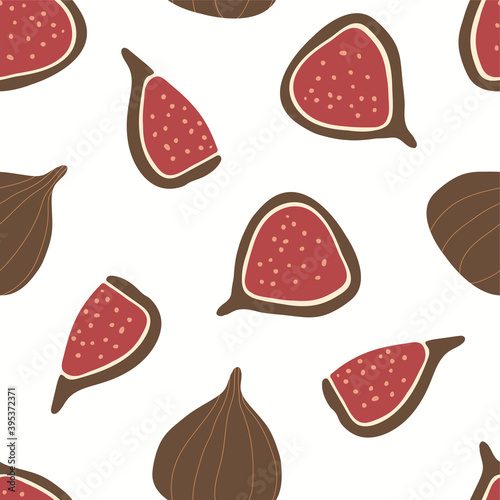 Seamless pattern with figs. Fruits modern texture on white background. Healthy food concept. Abstract vector graphic illustration