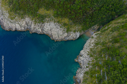 Moscenicka Draga, Croatia - Aerial top down shot of rocky croatian coast