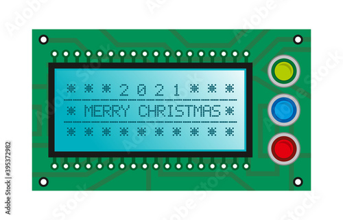 Digital display and printed circuit board 2021 Happy New Year. 2021 number design template. Blue display