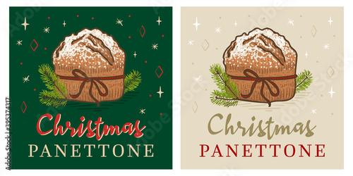 Christmas Panettone cake vintage card poster