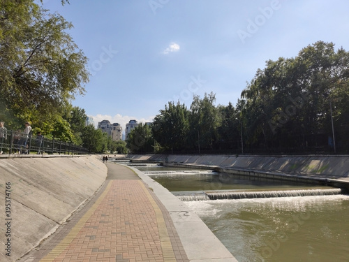 Esentai river also known as the Vesnovka. Almatinka. Park in the city of Almaty. Kazakhstan