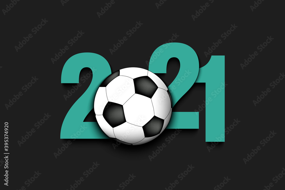 New Year numbers 2021 and soccer ball on an isolated background. Creative design pattern for greeting card, banner, poster, flyer, party invitation, calendar. Vector illustration