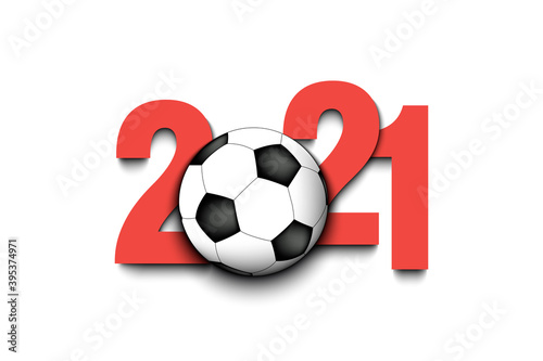 New Year numbers 2021 and soccer ball on an isolated background. Creative design pattern for greeting card  banner  poster  flyer  party invitation  calendar. Vector illustration
