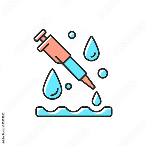 Laboratory pipette RGB color icon. Chemical droppers. Liquid handling tasks. Lab tool. Chemistry, biology and medicine. Transporting measured liquid volume. Isolated vector illustration