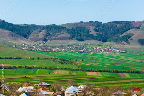 Amazing landmark with village and field