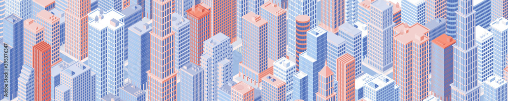 Isometric panoramic city skyline. Vector illustration in flat design.