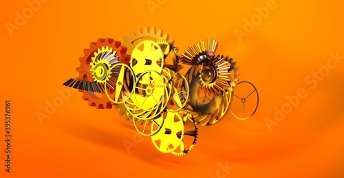 gear connectipn technology concept 3d yellow
