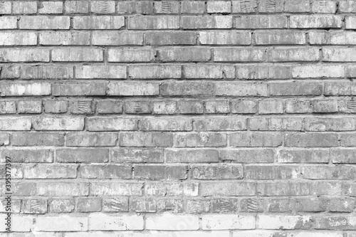Grunge Grey Brick Wall Background. Aged Wall Texture. Distressed Brickwork. Grungy Black White Stonewall Background Material.