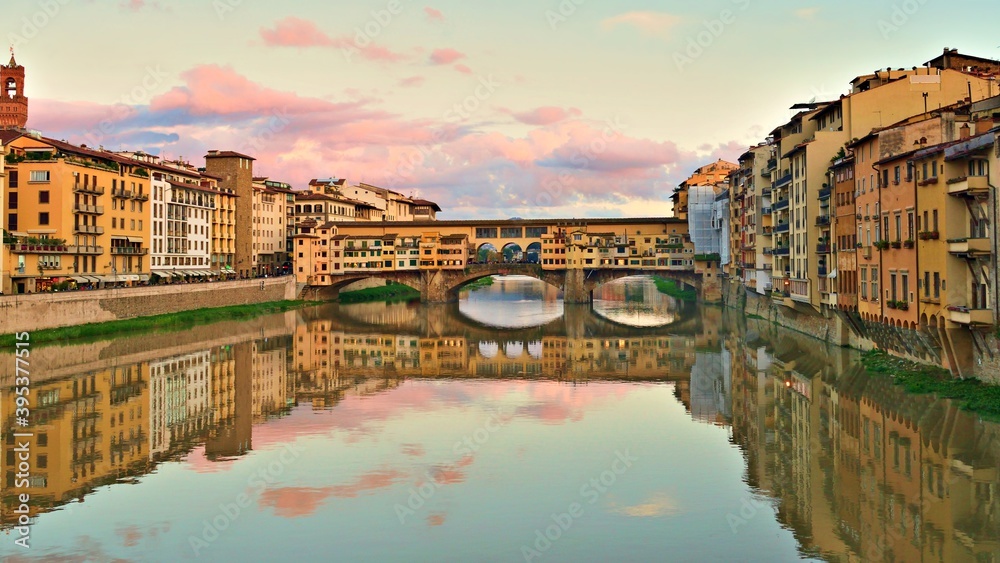 landscape of the famous Ponte Vecchio in the historic center of the city of Florence in Italy declared a Unesco world heritage