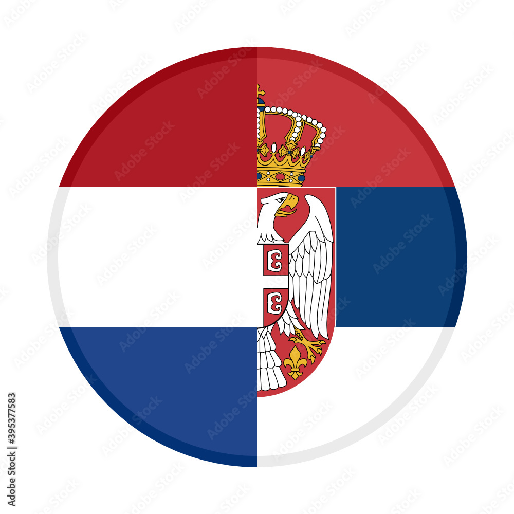 round icon with netherlands and serbia flags, isolated on white background	
