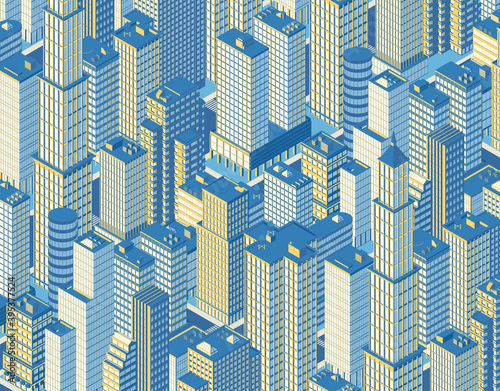 Isometric city centre. Vector illustration in flat design.