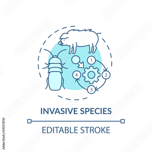 Invasive species turquoise concept icon. Ecosystem preservation. Insects, animal population. Wildlife idea thin line illustration. Vector isolated outline RGB color drawing. Editable stroke