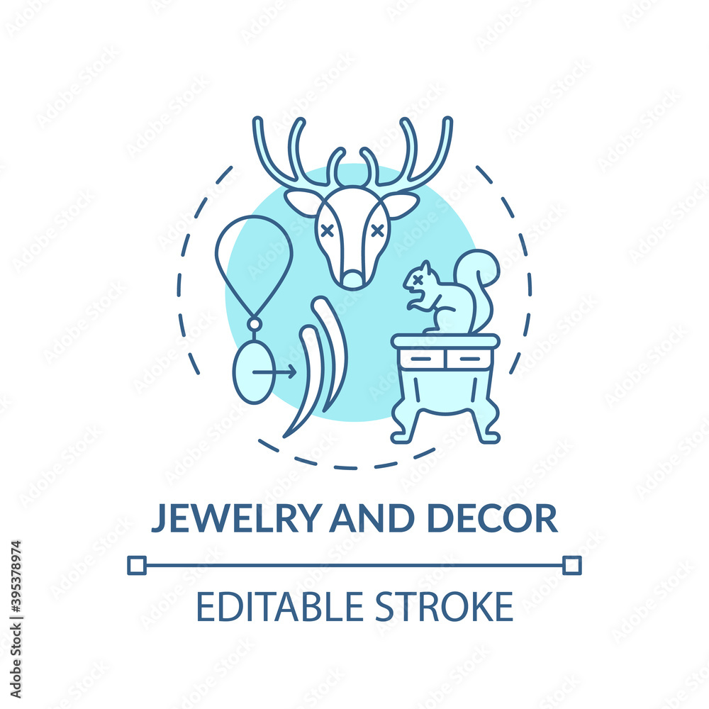 Jewelry and decor turquoise concept icon. Animal abuse. Species population decrease. Wildlife cruelty idea thin line illustration. Vector isolated outline RGB color drawing. Editable stroke Jewelry and decor turquoise concept icon. Animal abuse. Species population decrease. Wildlife cruelty idea thin line illustration. Vector isolated outline RGB color drawing. Editable stroke