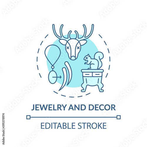 Jewelry and decor turquoise concept icon. Animal abuse. Species population decrease. Wildlife cruelty idea thin line illustration. Vector isolated outline RGB color drawing. Editable stroke