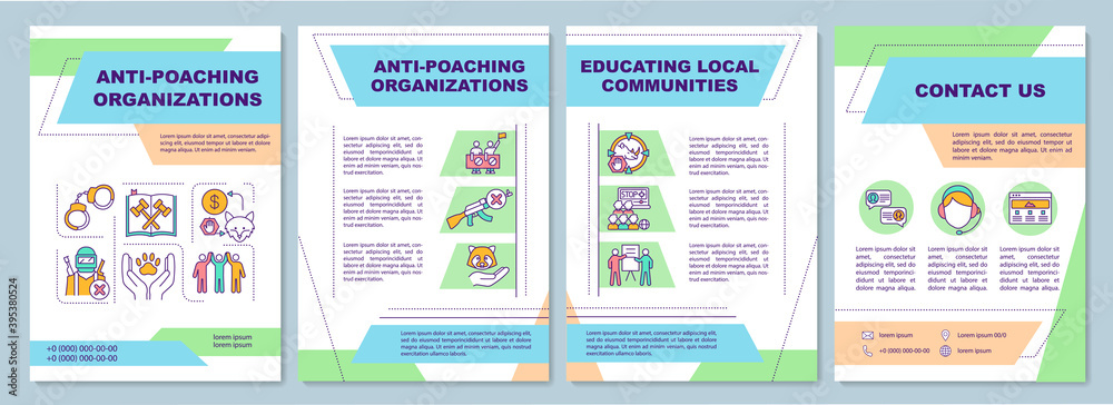 Saving endangered species brochure template. Anti-poach organization. Flyer, booklet, leaflet print, cover design with linear icons. Vector layouts for magazines, annual reports, advertising posters Saving endangered species brochure template. Anti-poach organization. Flyer, booklet, leaflet print, cover design with linear icons. Vector layouts for magazines, annual reports, advertising posters