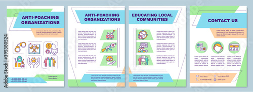 Saving endangered species brochure template. Anti-poach organization. Flyer, booklet, leaflet print, cover design with linear icons. Vector layouts for magazines, annual reports, advertising posters