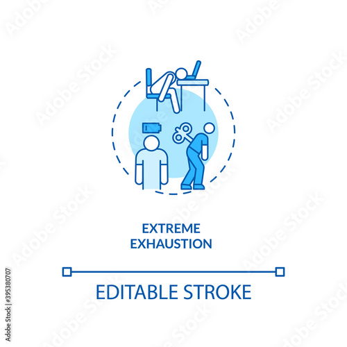 Extreme exhaustion concept icon. Severe fatigue idea thin line illustration. CFS symptom. Problems with thinking and concentrating. Vector isolated outline RGB color drawing. Editable stroke