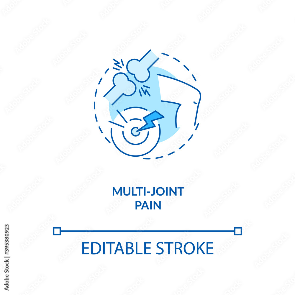 Multi-joint pain concept icon. CFS symptom idea thin line illustration. Rheumatoid arthritis, osteoarthritis. Muscle weakness. Lyme disease. Vector isolated outline RGB color drawing. Editable stroke Multi-joint pain concept icon. CFS symptom idea thin line illustration. Rheumatoid arthritis, osteoarthritis. Muscle weakness. Lyme disease. Vector isolated outline RGB color drawing. Editable stroke