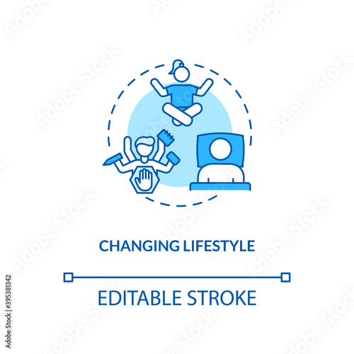 Changing lifestyle concept icon. CFS treatment idea thin line illustration. Relieving stress. Taking vitamins and supplements. Vector isolated outline RGB color drawing. Editable stroke
