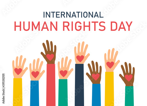 international human rights day, hands with hearts, vector illustration