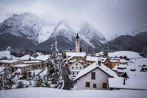 ftan scuol switzerland snow covered mountains