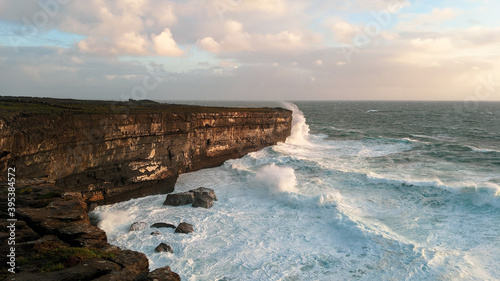Canvas Print Turquoise Waves crashing on cliffs Ireland Aran Islands Inishmore