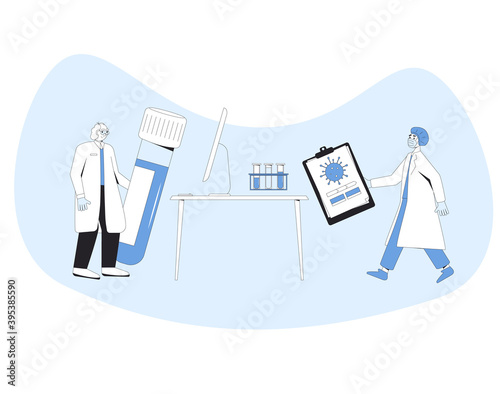 Vaccine reseach done concept. Coronavirus treatment complete development. Corona virus injection test. Laboratory finding prevention. Doctors conclude phase 3 study of covid medicine candidate.