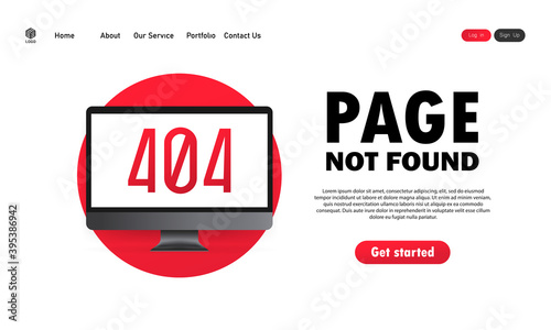404 error illustration. Page not found message on computer screen. Design for web page - disconnect banner for website. Vector on isolated white background. EPS 10.